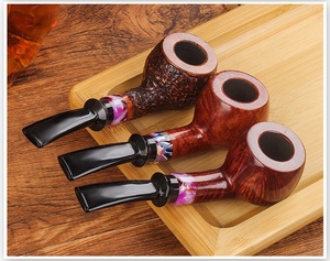 Pipe à tabac en bois de bruyère naturel, modèle traditionnel TOBCCO TC2086W, anneau coloré, solide, portable, détachable, facile à nettoyer - Product Image 1