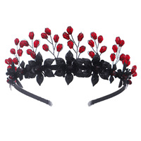 Serre-tête d'Halloween, style sombre européen et américain, orné de fleurs et de cristaux, fait main, coiffe exagérée, festif, pour le commerce transfrontalier