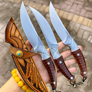 Coltello Fisso da Caccia al <span class=keywords><strong>Colibrì</strong></span> in Acciaio Damasco 390 con Manico in Legno Serpentino Intagliato a Nido d'Ape - Product Image 4