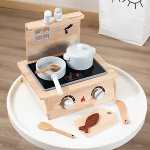 Simulasi kayu kompor dapur panci dan wajan piring dan sumpit memasak di atas rumah mini kompor induksi mainan tumis goreng
