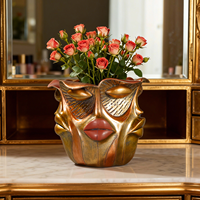 Vase Sculptural Abstrait en Résine Multi-Or Visage Humain, Pot de Fleurs Créatif Vintage pour Bureau, Ornement de Table Domestique