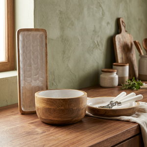Tazón de ensalada creativo de madera de acacia para el hogar, práctico tazón redondo de madera maciza grande para frutas, antiadherente - Artesanía india para el hogar - Product Image 1