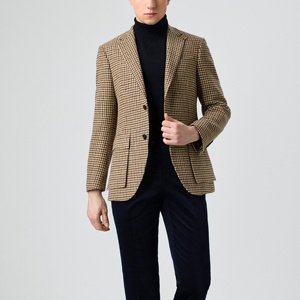 Costumes sur mesure, fabrication directe en usine, logo et broderie personnalisés, tissu en laine 100% pied-de-poule marron kaki, <span class=keywords><strong>costume</strong></span> de loisirs pour <span class=keywords><strong>homme</strong></span> - Product Image 6