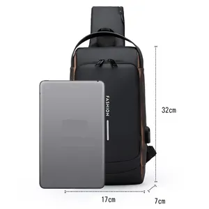 Oferta Especial Bolso de Hombro <span class=keywords><strong>para</strong></span> Hombre de Moda Impermeable y Ligero de Cuero PU con Diseño de Carga USB y Logo Personalizado - Product Image 3