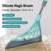Balai Magique en Silicone 3-en-1 : Balai, Raclette et Outil à Poussière avec Manche Détachable en Acier Inoxydable et Balai sans Poils en TPR