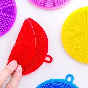 Silicone Dishwashing <b>Brush</b> <b>Round</b> Scrubber For Kitchen Dish Cleaning Non Stick Oil Resistant Multicolor - Product Image 5