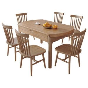 Ash <b>Wood</b> Solid <b>Wood</b> <b>Dining</b> <b>Table</b> Set 6 Piece Convertible <b>Extendable</b> Nordic Minimalist Style For Small Apartments - Product Image 4