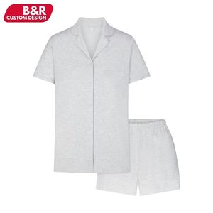 Pyjama doux pour femmes personnalisé, confortable, en coton, jersey extensible, t-shirt pour femmes, short à boutons - Product Image 1