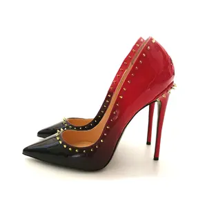 Grosir 2023 Desain Baru Tumit Bawah Merah Merah Hitam Sepatu Pompa Wanita dengan Kancing