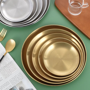จานสแตนเลสทรงกลมสีทองด้าน 201 สไตล์ตะวันตก สำหรับผลไม้ ของหวาน ใช้ในงานปาร์ตี้ - Product Image 2