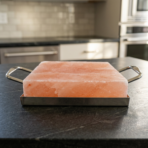 Vente flash - Pierre à cuisiner en sel de l'Himalaya raffiné de qualité supérieure avec support en acier inoxydable 30x20x5cm - Product Image 1