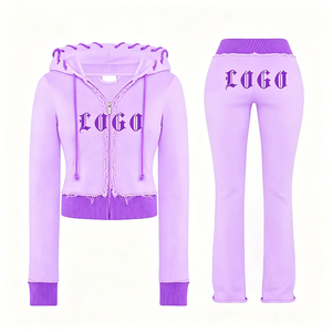 Custom 100% Cotton <b>Ladies</b> Women's Y2k Sweat <b>Suit</b> with Embroidery Street Wear <b>Track</b> Jogging <b>Suits</b> Custom Printing Tracksuits - Product Image 2