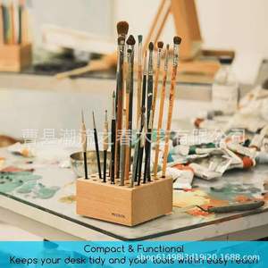<b>Wooden</b> <b>drill</b> <b>bit</b> storage rack with multiple holes, office desk marker and paintbrush storage rack, multi-purpose makeup holder - Product Image 2