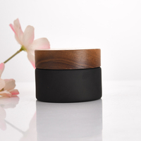 Emballages en verre, pots en verre ambré givré en bambou pour crème pour le visage, avec couvercle à vis en bois