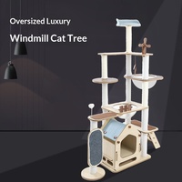 Arbre à chat de luxe personnalisé en bois avec griffoir en sisal en forme de moulin à vent