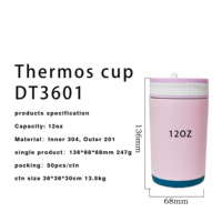 Tumbler Mini Terisolasi 12oz 16oz dengan Tutup Ganda yang Dapat Ditukar, Bagian Dalam SUS304 Hydro Formed dan Bagian Luar SUS201