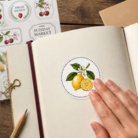 Op maat gemaakte vinyl stickers met kiss-cut, vintage fruit (kers, aardbei, citroen), waterdicht, zelfklevend voor dagboek, glazen pot
