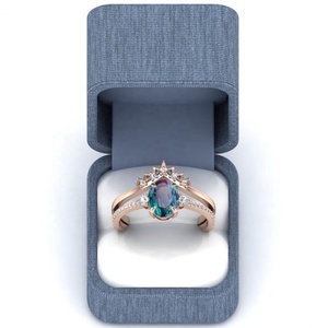 Ensemble de bagues vintage Art Déco plaqué or rose 14 carats, ensemble de mariage, bague de fiançailles en alexandrite de 1,53 carat - Product Image 6