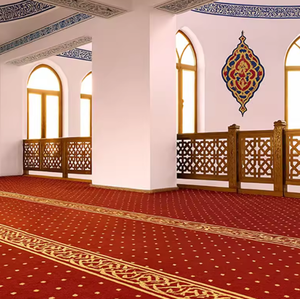 Custom High Quality Polyester Jacquard Tufted Machine Made Mosque Prayer Carpet Muslim Use Red High Pile Home Use Floor Roll - Product Image 1