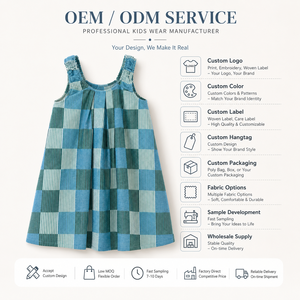 Nouvelle Robe Été 2026 pour Filles, sans Manches, en Coton, Coupe Trapèze, à Carreaux Bleus, Décontractée et Mignonne, Tenue de Boutique pour Enfants, Vente en Gros OEM ODM - Product Image 3
