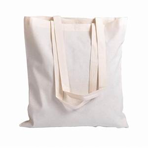 Bolsa de Tela de Algodón Ecológica para la Escuela, Compras, Almuerzo, Reciclada, Natural, Blanca, Lisa, con Asa Larga, Estampada - Product Image 1