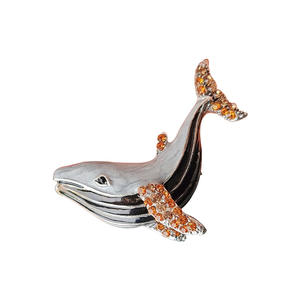 Broche de delfín de ballena azul esmaltado estético con cristal de Mica, joyería de moda para mujer con diamantes para regalos de bodas - Product Image 5