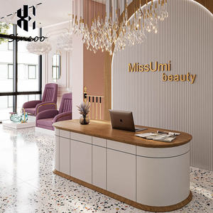 Wholesale Italy Best Selling Curved Luxury Spa Nail Salon Counter Front <b>Table</b> Custom Sizes Modern Beauty Salon Reception Desk - Product Image 2
