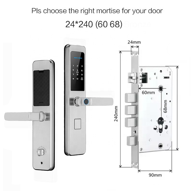 Tuya Stainless Steel Smart Lock for Wood Door with Fingerprint WiFi Password Key & Card Unlock Grade a Security Tuya App Control
