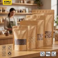 Bolsa de Papel Kraft Marrón Ecológica y Duradera Ximu, con Ventana Esmerilada, Cierre Autoadhesivo, para Envasar Alimentos y Snacks