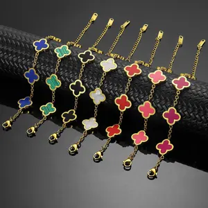 Marca de joyería de moda, pulsera de eslabones de cuatro hojas, cadena de lujo para mujer, pulsera magnética de acero inoxidable con trébol dorado ajustable para mujer