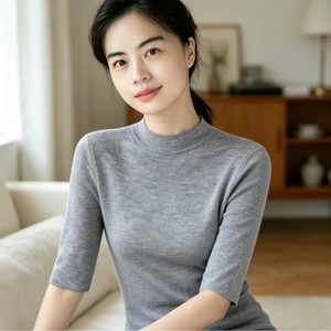 Pull <span class=keywords><strong>en</strong></span> <span class=keywords><strong>laine</strong></span> australienne Penny 100% nouveau style pour femme, col mi-haut, tricot polyvalent, manches trois quarts - Product Image 6