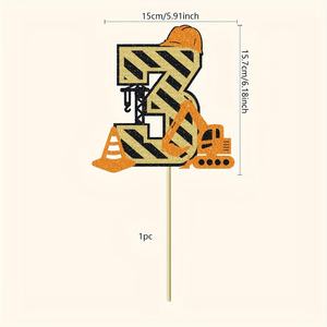 1 pieza de adornos de pastel de feliz cumpleaños con tema de construcción, selecciones de pastel con tema de ingeniero excavador para decoración de cumpleaños de niños de 1 ~ 4 años - Product Image 2