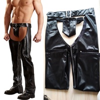 Pantalon en latex pour hommes gays, chaps en cuir sans fesses, pantalon à entrejambe ouvert, costume de jeu de rôle, vêtements wetlook sissy, pantalon pour homme