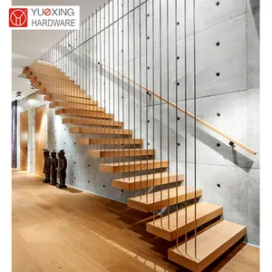Современная стеклянная ступенька, плавающая лестница, высококачественная внутренняя деревянная ступенька, консольная лестница