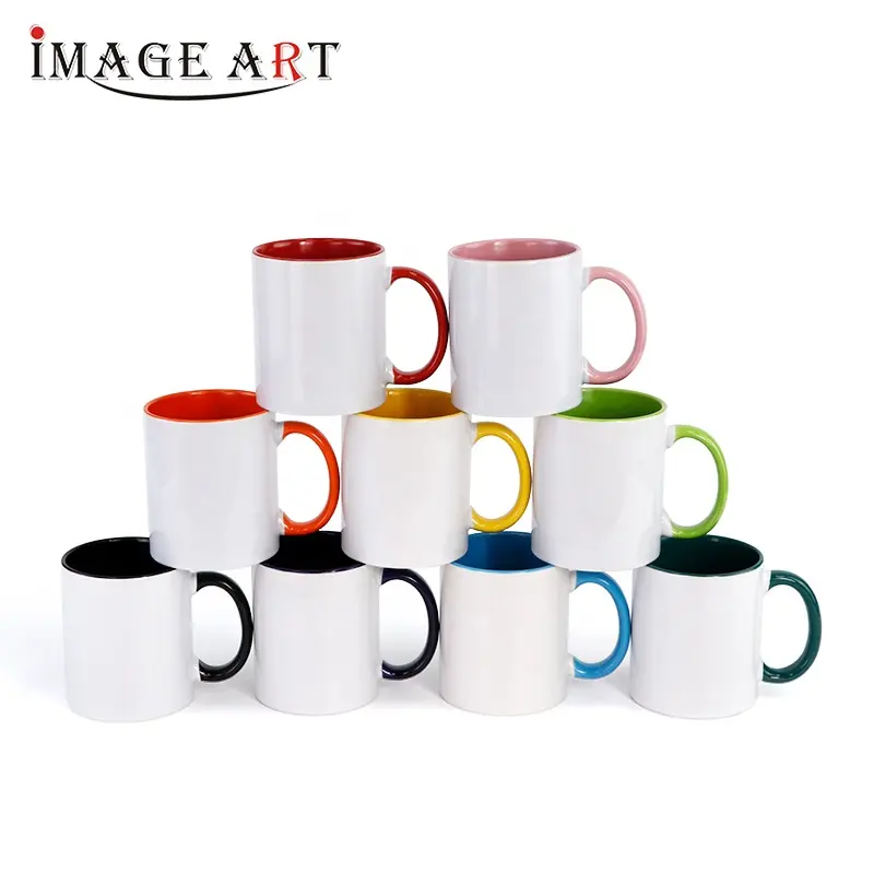 11oz Punho Colorido Caneca de Cerâmica Sublimação Em Branco com Revestimento Interno