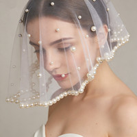 ROMANTIC Nouvelle Mode Luxe Coiffe Femme Perles Voile de Mariage Cage à Oiseaux