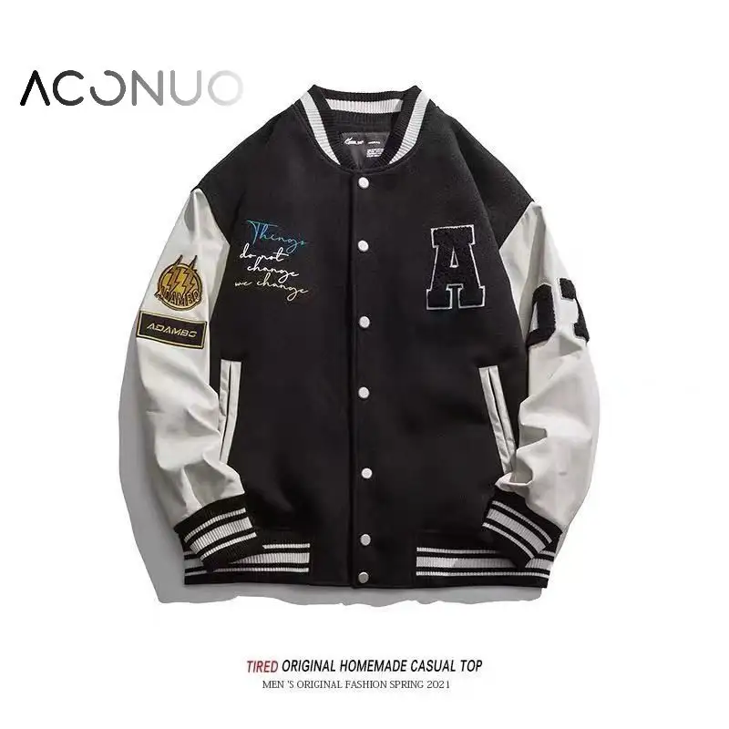 YAJIANUO 2022 Custom Men Baseball Letterman Jacket Leather Sleeves Black Kids Jacket