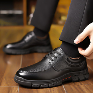 Zapatos de invierno para hombre, cálidos, de cuero, con punta redonda, forro de felpa, suela de goma, aislantes, para personas mayores, zapatos para papá. - Product Image 3