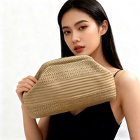 Untuk Tas Clutch Rajut Bergaris Poliester Eksklusif untuk Musim Dingin, Tas Kosmetik Penyimpanan dengan Klip Anyaman Serbaguna, Kapasitas Besar