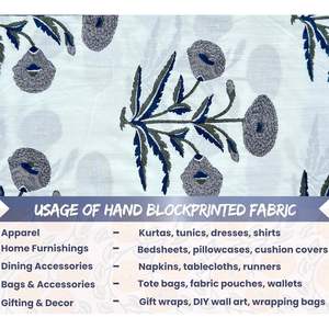 Tela de Algodón Estampada a Mano de la India Third Eye Export, Popelina Blanca con Estampado Floral, Ligera, Transpirable, para Coser y Acolchar - Product Image 5