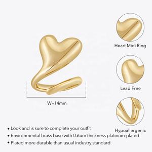 Anillo Midi de Latón Chapado en Oro de 18K, Diseño de Corazón Pequeño y Sólido, Color Rosa, para Mujer, Accesorios, Anillo de Dedo, R234210 - Product Image 3