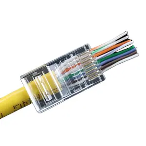 Conector de paso a través RJ45 Cat6 Cat5e, chapado en oro, 3 puntas, 8P8C, Ethernet Modular, Cable de red UTP, enchufe para Cable sin blindaje