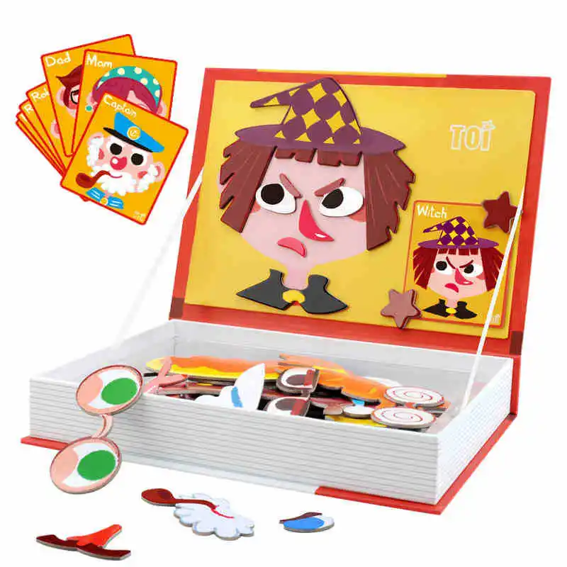 TOI Magnetic Crazy Expression Fantasy Puzzle Kühlschrank Aufkleber Spielzeug Kinder Magnet <span class=keywords><strong>buch</strong></span> Lernspiel zeug für Kinder