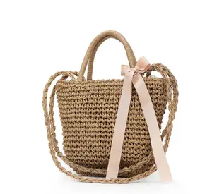 Schlussverkauf China Lieferanten individuelles Online-Shopping Stroh damen Dame Schultertasche Handtaschen Handtasche mit Schmetterlingsknoten