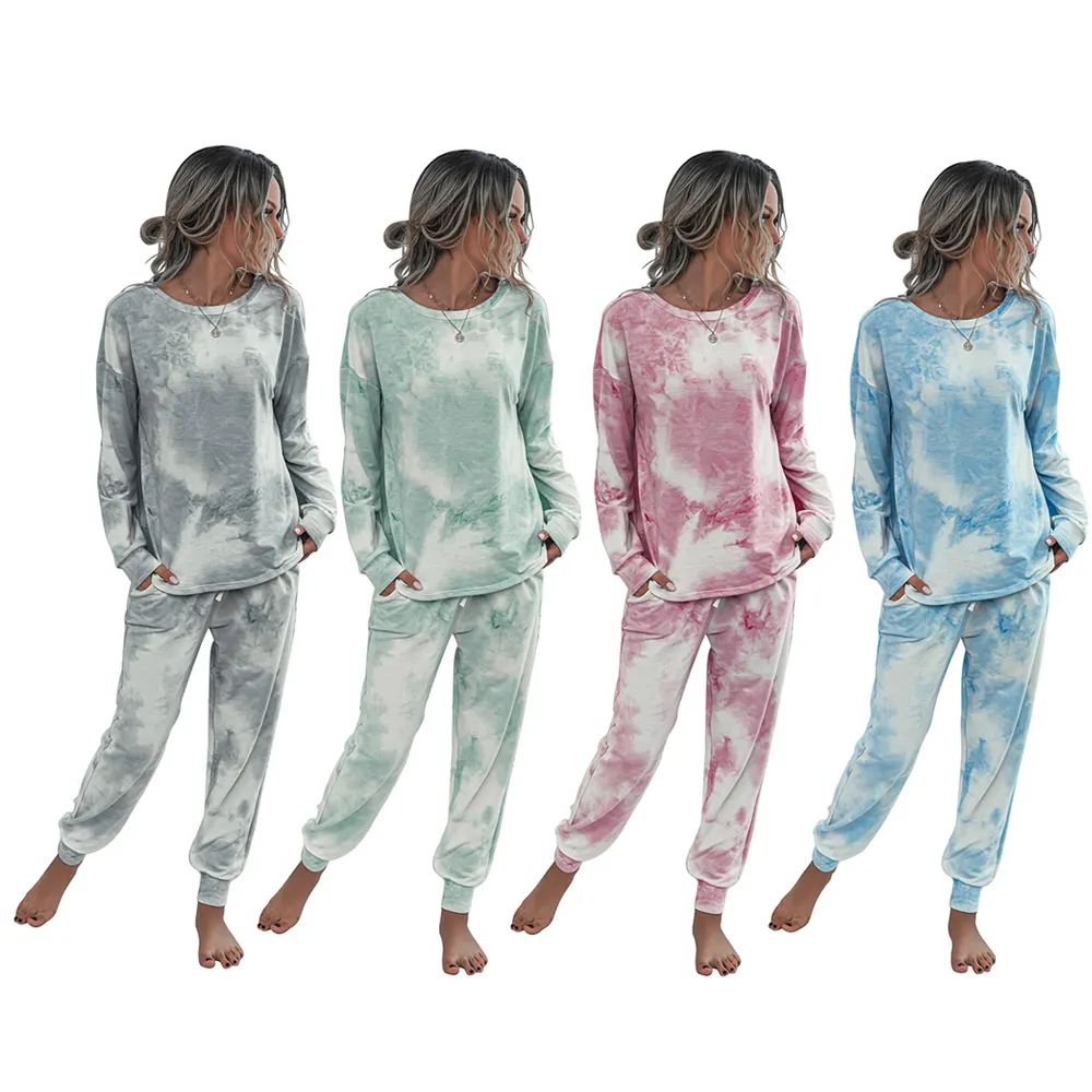 Wholesale on women's tie-dye leggings ladies pyjamas and sleepwear cotton loungewear winter pajama sets women