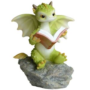 Figura Decorativa de Dragón Grande Z16120A, Sentado sobre Piedra Leyendo, Miniatura de Resina, Estatuilla de Dragón, Regalo - Product Image 1