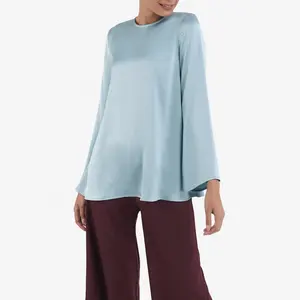Элегантная Женская Расклешенная блузка с длинным рукавом для мусульманских женщин Атласные Рубашки Топы