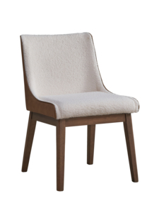 Modern Contemporary Brown White Boucle Upholstery Convertible Dining Chairs Set 2 Wingback <b>Walnut</b> Finish Retro Style Hotel - Product Image 4