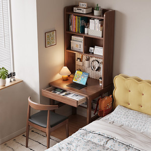 <b>Mini</b> Solid Wood <b>Desk</b> With Bookshelf Integrated Study Table For Home Bedroom Computer Use Rubberwood Minimalist Modern Style - Product Image 1
