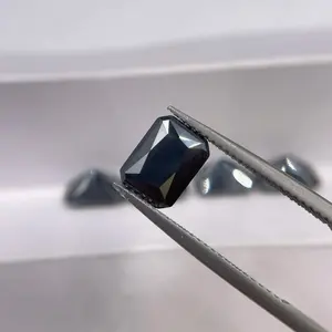 Harga pabrik Moissanite berwarna 7*9mm potongan zamrud Moissanite warna hitam alami Moissanite longgar